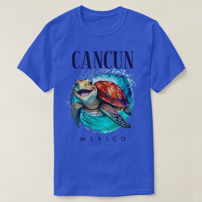 Camiseta Cancun México Watercolor Happy Sea Turtle (Frente do Design)