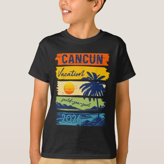 Camiseta Cancun Vacation 2026 Sea Sand Beach Summer Trip Re (Frente)
