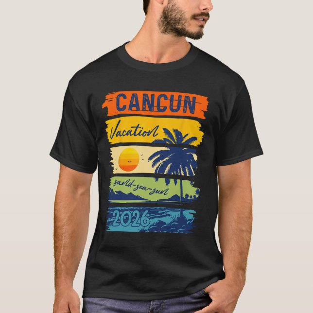 Camiseta Cancun Vacation 2026 Sea Sand Beach Summer Trip Re (Frente)