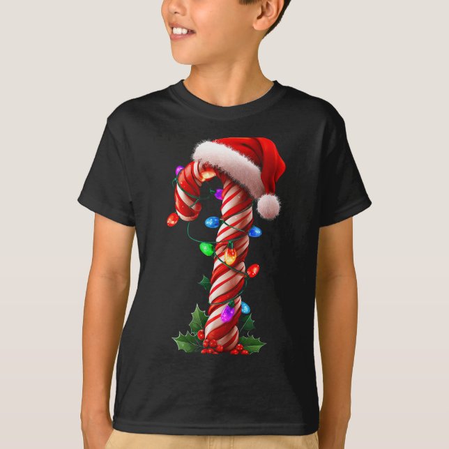 Camiseta Candy Cane Christmas Design Boys Girls Kids Adults (Frente)