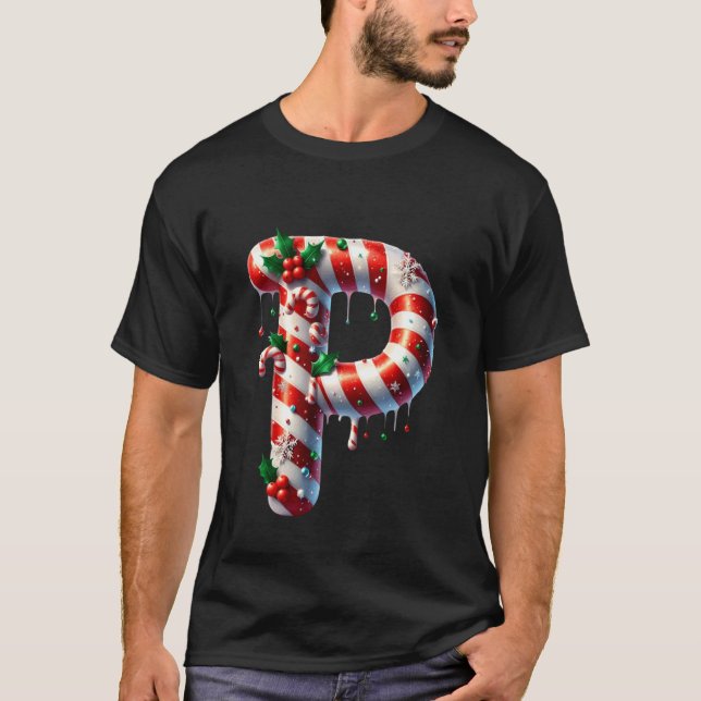 Camiseta Candy Cane Christmas Letter P (Frente)