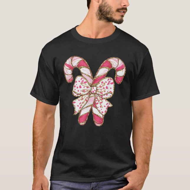 Camiseta Candy Cane Christmas Pink Coquette Holiday Christm (Frente)