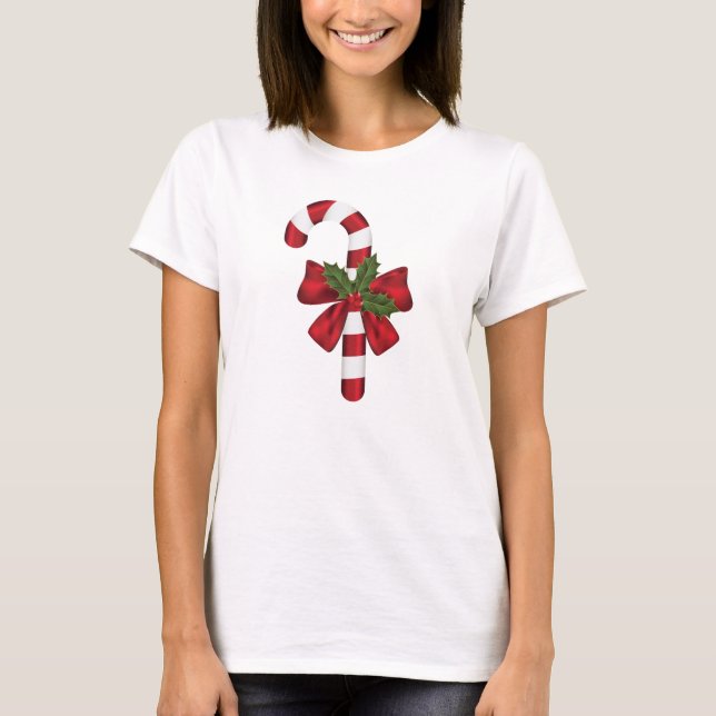 Camiseta Candy Cane Com Arco E Holly De Natal (Frente)