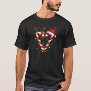 Camiseta Candy Cane Creme Papais noeis de Natal Luzes de Na
