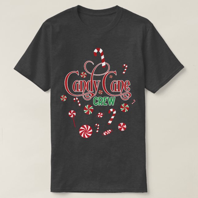 Camiseta Candy Cane Crew Café Engraçado De Natal Doces Xma (Frente do Design)