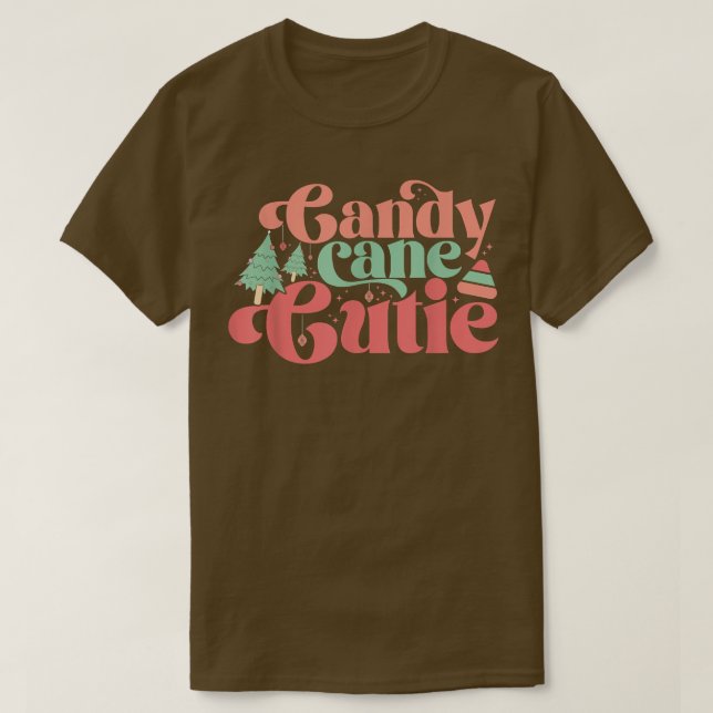 Camiseta Candy Cane Cutie Retrô Crianças de Natal Cos (Frente do Design)