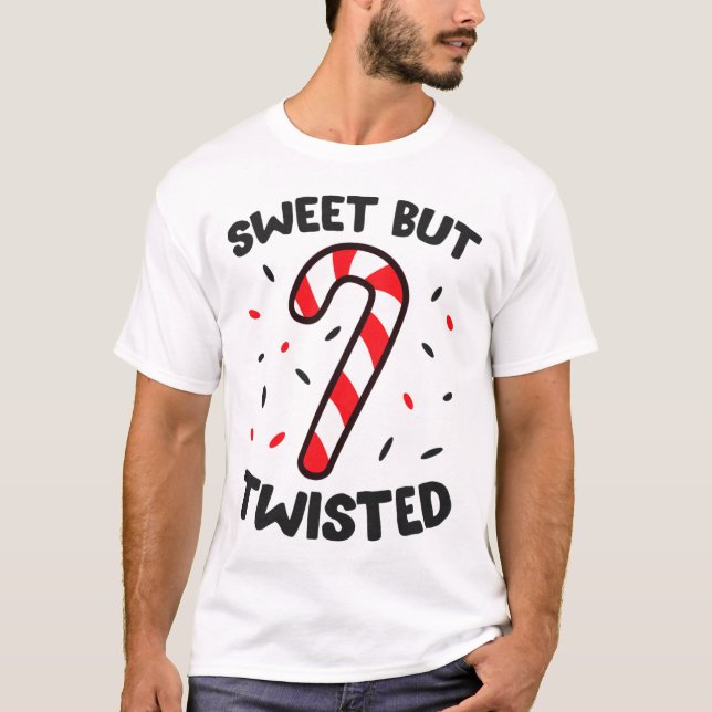 Camiseta Candy Cane de Natal Doce Mas Torcido (Frente)