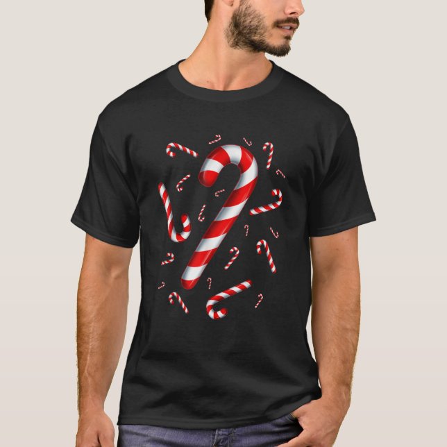 Camiseta Candy Cane Feliz e Bright Red e White Candy Co (Frente)
