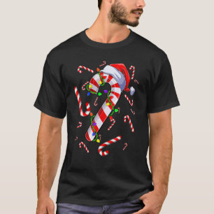 Camiseta Candy Cane Feliz e Bright Red e White Candy Co