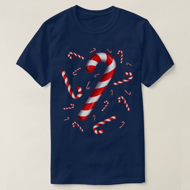 Camiseta Candy Cane Feliz e Bright Red e White Candy Co (Frente do Design)