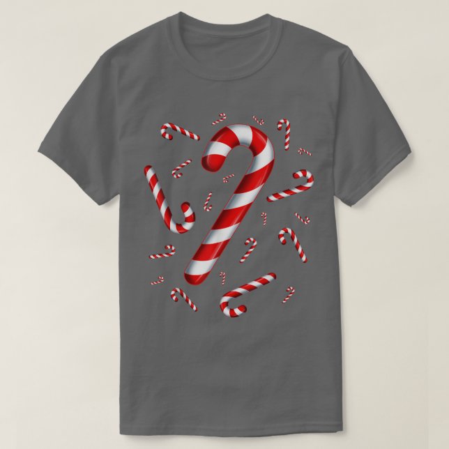Camiseta Candy Cane Feliz e Bright Red e White Candy Co (Frente do Design)