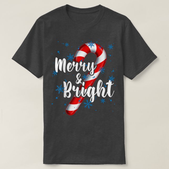Camiseta Candy Cane Feliz e Bright Red e White Candy Sn (Frente do Design)