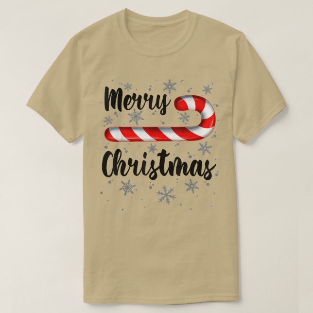 Camiseta Candy Cane Feliz Natal Red e White Candy Sno (Frente do Design)