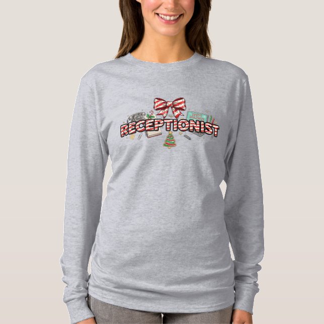Camiseta Candy Cane Font for Receptionists, Festive Office  (Frente)