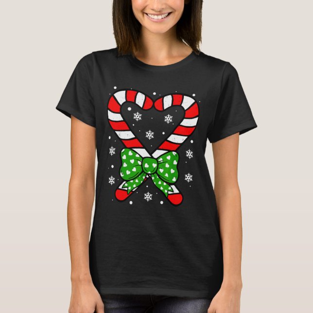 Camiseta Candy Cane Heart Coquette Bow Christmas Toddler Ki (Frente)