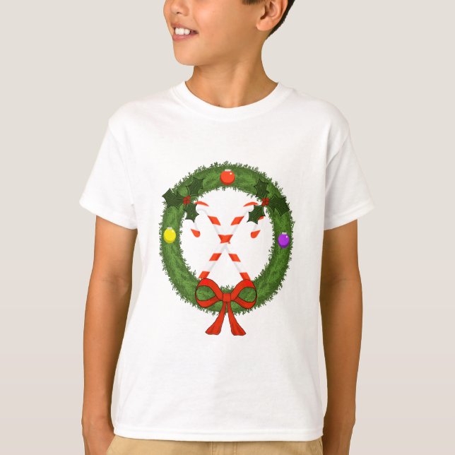 Camiseta Candy Cane in Wreath Boys T Shirt (Frente)