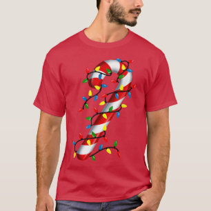 Camiseta Candy Cane Natal Luz Azul Vermelho Verde e Whi