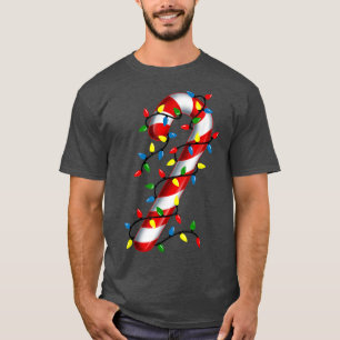 Camiseta Candy Cane Natal Luz Azul Vermelho Verde e Whi