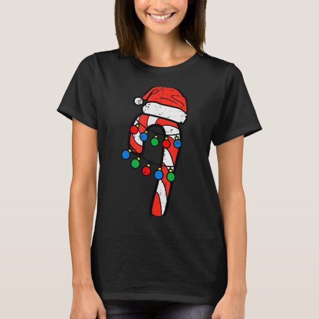 Camiseta Candy Cane Santa Hat Christmas Lights Xmas Men Wom (Frente)