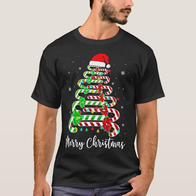 Camiseta Candy Cane Santa Hat Engraçado Natal da Feliz da Á (Frente)