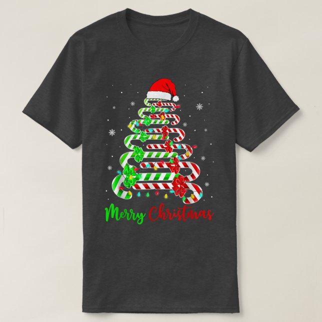 Camiseta Candy Cane Santa Hat Engraçado Natal da Feliz da Á (Frente do Design)