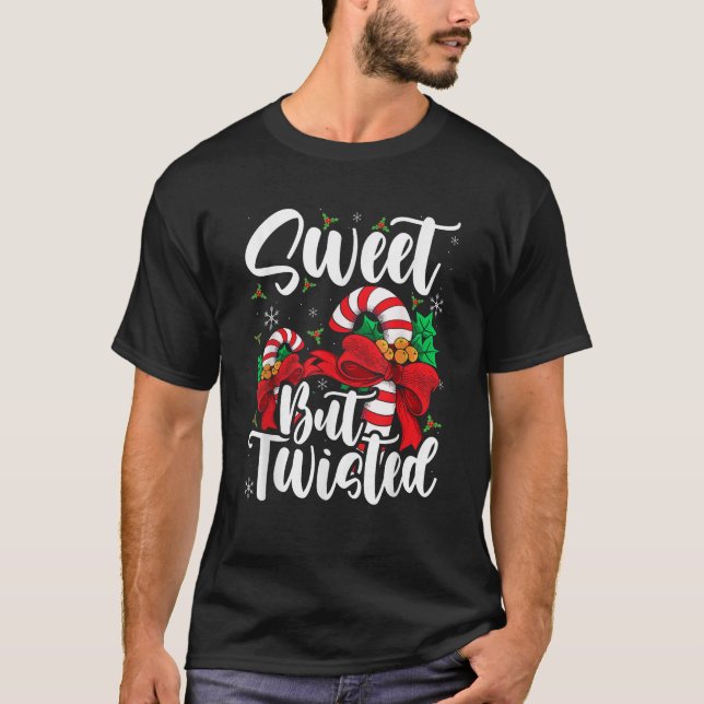 Camiseta Candy Cane Sweet But Twisted Christmas Stocking St (Frente)