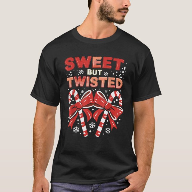 Camiseta Candy Cane Sweet But Twisted Funny Christmas  (Frente)