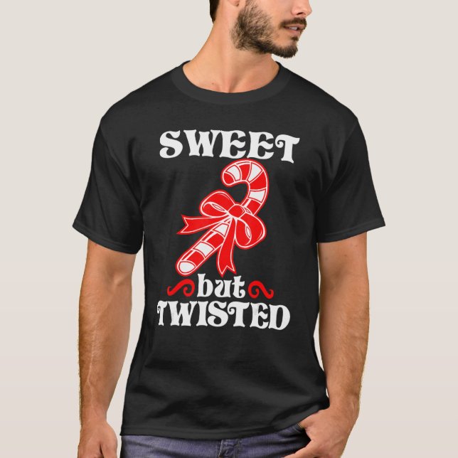 Camiseta Candy Cane Sweet But Twisted Funny Christmas (Frente)