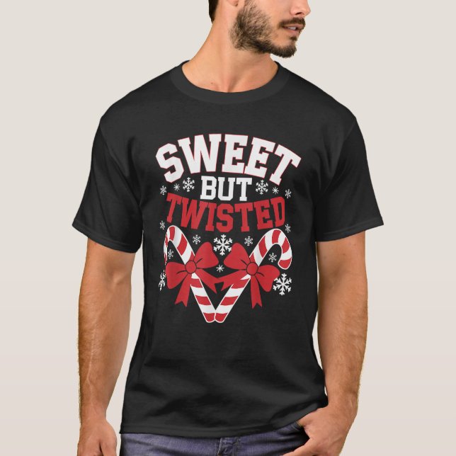 Camiseta Candy Cane Sweet But Twisted Funny Christmas  (Frente)