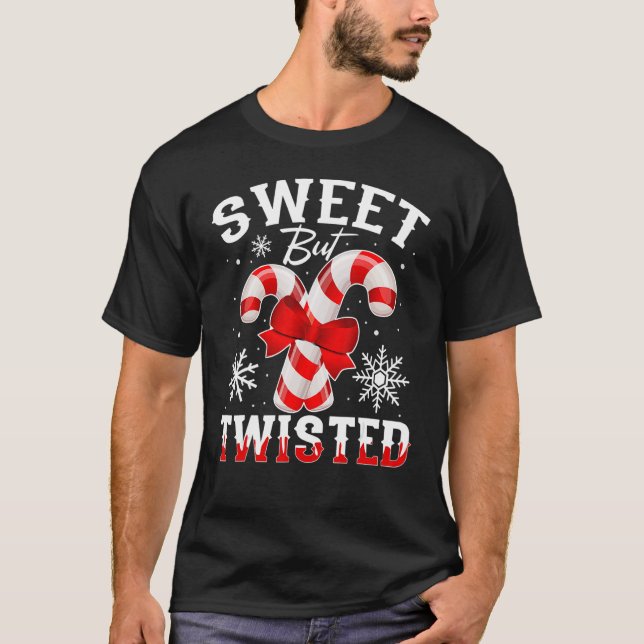 Camiseta Candy Cane Sweet But Twisted Funny Merry Christmas (Frente)