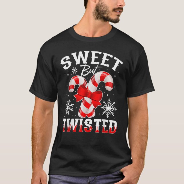 Camiseta Candy Cane Sweet But Twisted Funny Merry Christmas (Frente)