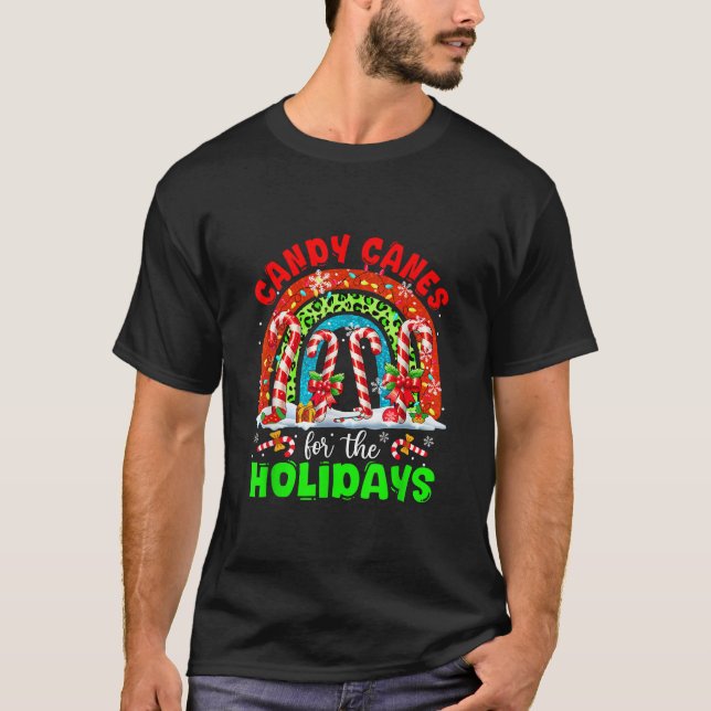 Camiseta Candy Canes For The Holidays Christmas Rainbow Col (Frente)