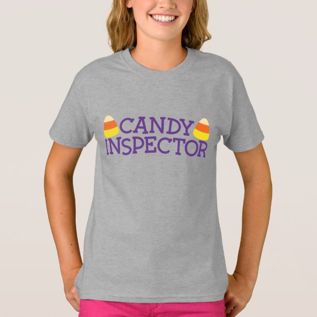Camiseta Candy Corn, Inspetor de Doces Diversão no Hallowee (Frente)