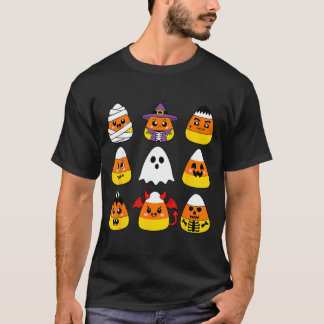Camiseta Candy corn personagens fofos halloween múmia fanta