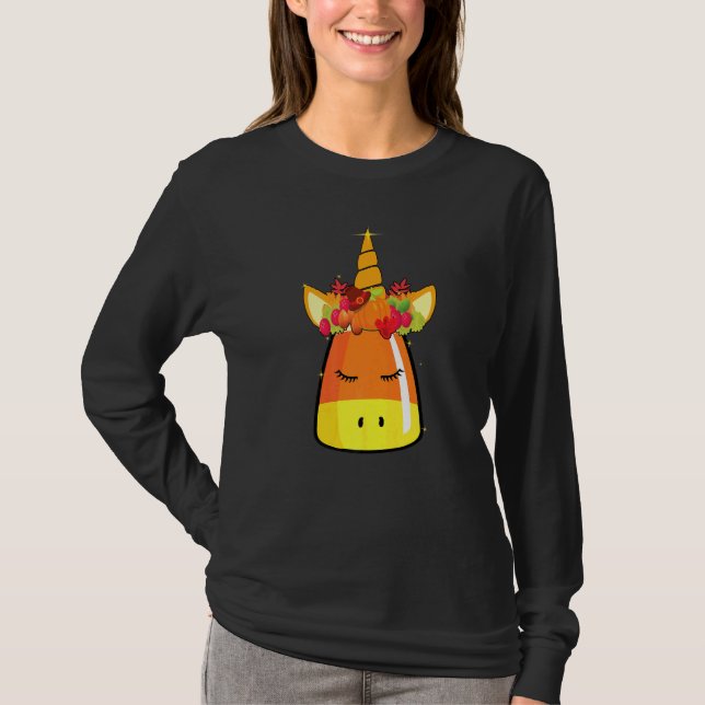Camiseta Candy Corn Unicorn Face Halloween Costume D (Frente)