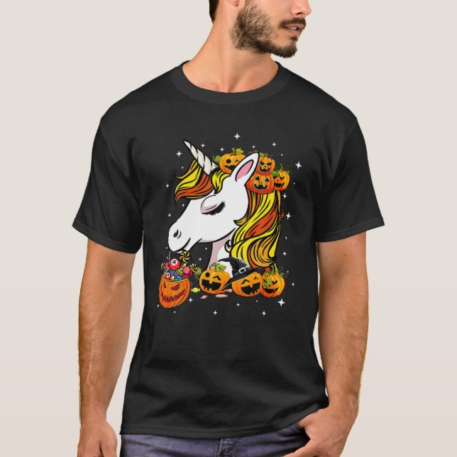 Camiseta Candy Corn Unicorn no Dia das Bruxas (Frente)