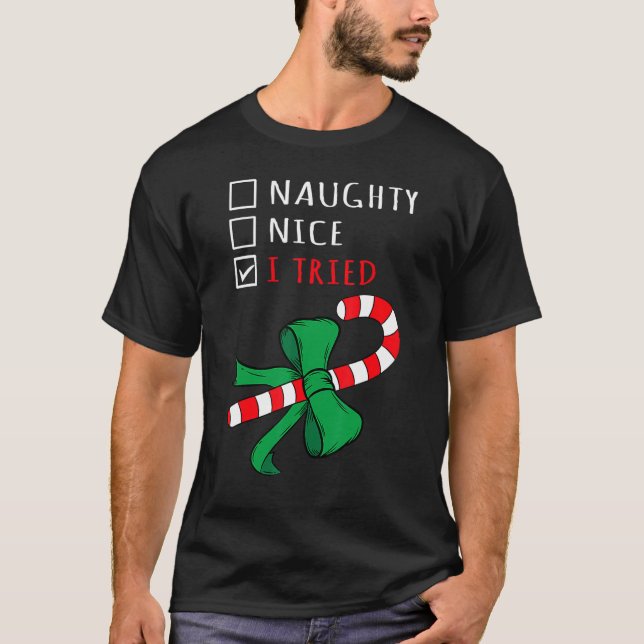 Camiseta Candy de Natal Cane I Tentei Checklist (Frente)