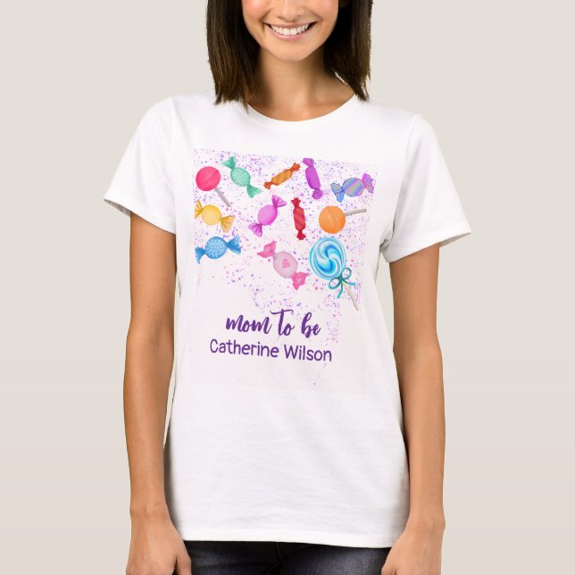 Camiseta Candy Land Sweets Mãe de Gravidez para ser T-Shirt (Frente)