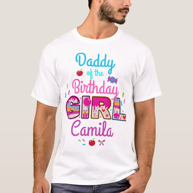 Camiseta Candyland Pai da Birthday Girl | pirulito (Frente)