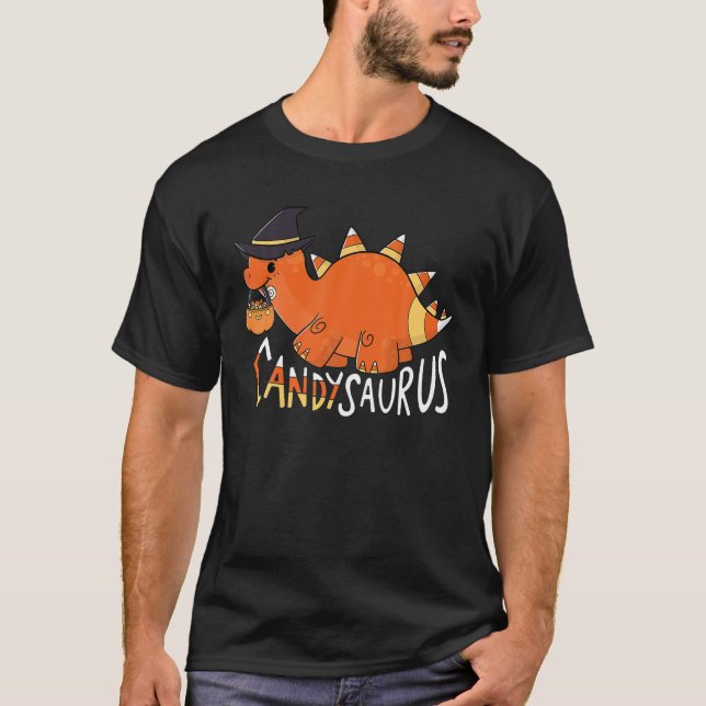 Camiseta Candysaurus Cute Dinossaur Candy Corn Halloween (Frente)