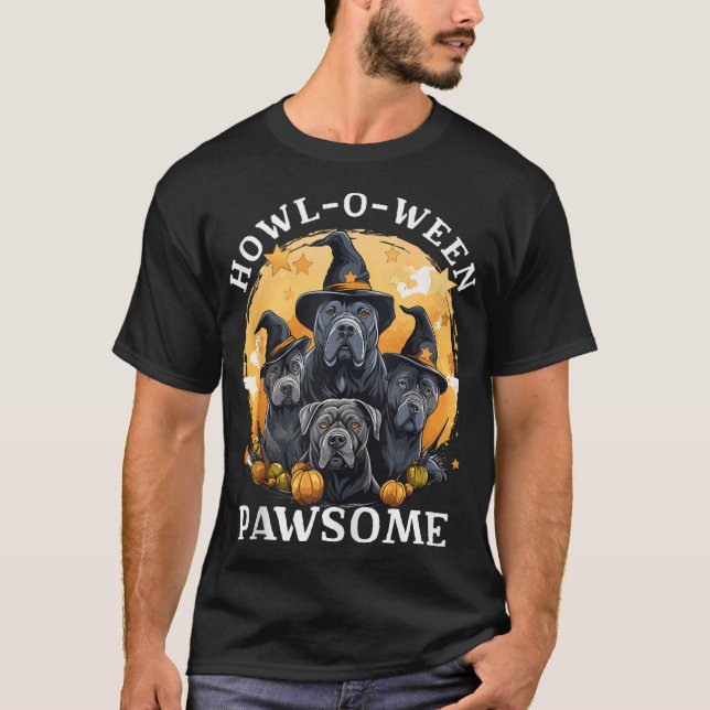 Camiseta Cane Corso Witch Howl-O-Ween Pawsome Pumpkin Hallo (Frente)