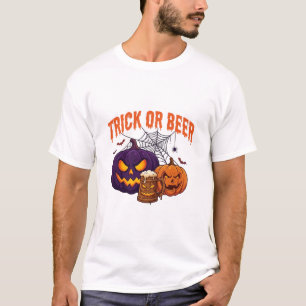 Camiseta Caneca de Abóbora de Halloween Trick Or Beer Teia
