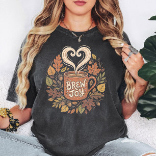 Camiseta Caneca de Café Brew Joy Folhas de Outono Design de
