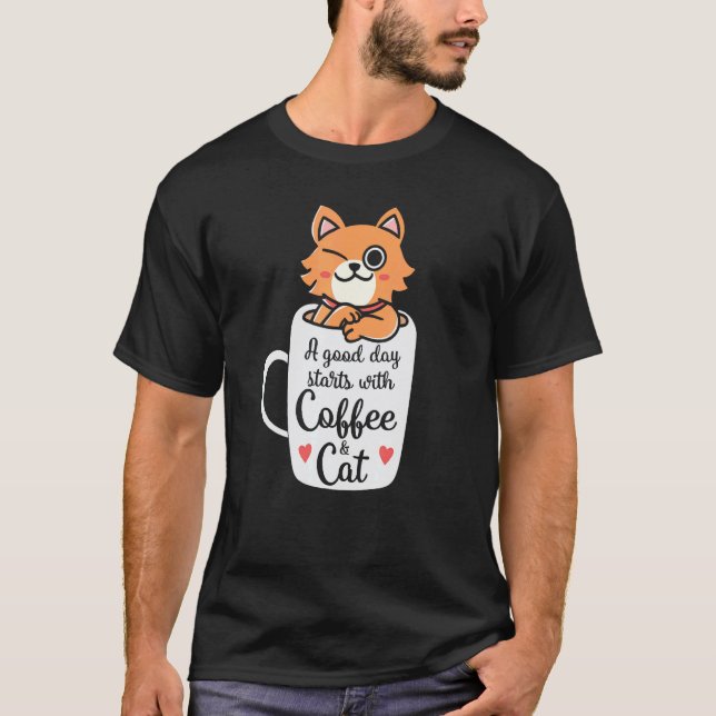 Camiseta Caneca de Café de Gato Laranja Divertida - Present (Frente)