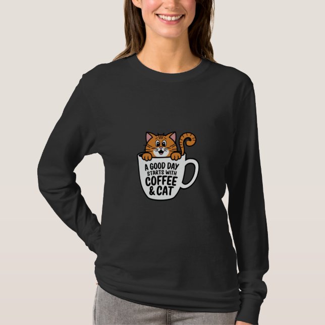 Camiseta Caneca de Café de Gato Laranja Divertida Presente  (Frente)