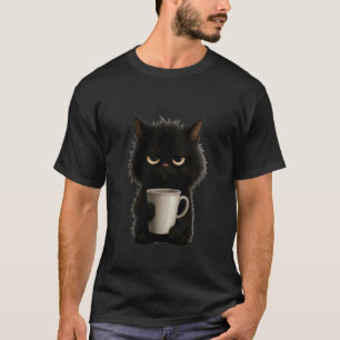 Camiseta Caneca de Café de Gato Preto Mal-Humorado Design d
