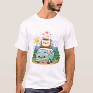 Camiseta Caneca de café de van camper fofa viagem pela estr