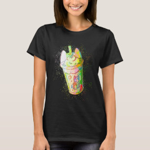 Camiseta Caneca de Café Gato Fofo Salpico de Tinta Colorido
