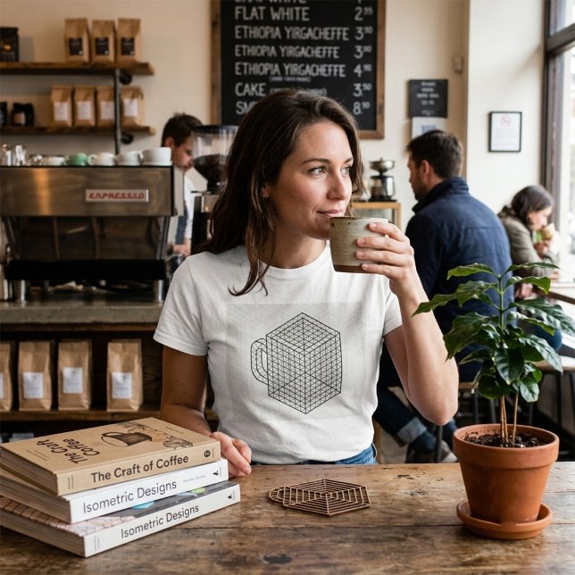 Camiseta Caneca de Café Geométrica Arte de Grade Isométrica (Criador carregado)
