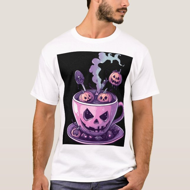 Camiseta Caneca de Café Spooky Purple Pumpkin Brew Hallowee (Frente)